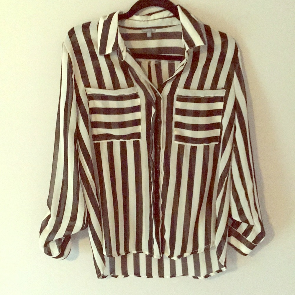 Long sleeve black and white striped blouse